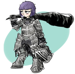 Size: 1228x1207 | Tagged: safe, artist:nobody, oc, oc only, oc:pebble, satyr, armor, dark souls, havel the rock, offspring, parent:maud pie, solo, weapon