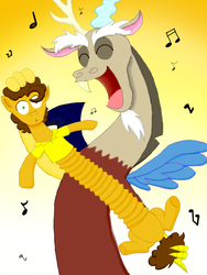 Size: 600x800 | Tagged: safe, artist:crazynutbob, cheese sandwich, discord, g4, :o, accordion, body horror, cartoon physics, cartoony, chaos, discord being discord, music notes, musical instrument, stretch, transformation, voice actor joke