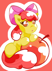 Size: 718x978 | Tagged: safe, artist:saotomekun, apple bloom, earth pony, pony, g4, apple, female, filly, foal, solo