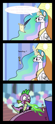 Size: 1400x3139 | Tagged: safe, artist:123turtleshell, princess celestia, spike, equestria games (episode), g4, comic, equestria games