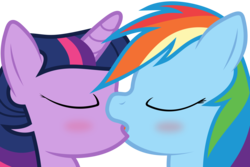 Size: 6000x4000 | Tagged: safe, artist:waveywaves, rainbow dash, twilight sparkle, pegasus, pony, unicorn, g4, duo, female, kiss on the lips, kissing, lesbian, mare, ship:twidash, shipping, simple background, transparent background, unicorn twilight