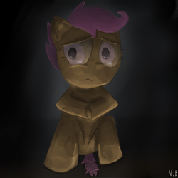 Size: 2000x2000 | Tagged: safe, artist:vovab, scootaloo, g4, abandoned, alone, female, high res, sad, scootasad, solo