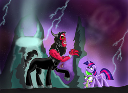 Size: 2338x1700 | Tagged: safe, artist:seriousdog, lord tirek, spike, twilight sparkle, alicorn, centaur, pony, taur, g4, twilight's kingdom, female, male, mare, twilight sparkle (alicorn)