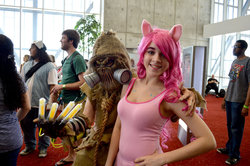 Size: 1024x681 | Tagged: safe, artist:hollywoodenvy, pinkie pie, human, g4, comic con, cosplay, irl, irl human, photo, scarecrow