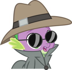 Size: 6000x5856 | Tagged: safe, artist:sir-teutonic-knight, spike, equestria games (episode), g4, absurd resolution, clothes, disguise, hat, male, simple background, solo, sunglasses, transparent background, trenchcoat, vector