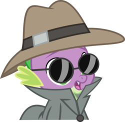 Size: 6000x5856 | Tagged: safe, artist:sir-teutonic-knight, spike, equestria games, g4, absurd resolution, clothes, disguise, hat, male, simple background, solo, sunglasses, transparent background, trenchcoat, vector