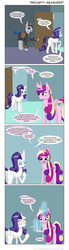 Size: 600x2189 | Tagged: safe, artist:deusexequus, princess cadance, rarity, alicorn, pony, unicorn, equestria games (episode), g4, :o, annoyed, butt, cavity search, cheek fluff, chest fluff, clothes, comic, dialogue, equestria games, eyes closed, eyeshadow, female, floppy ears, fluffy, frown, funny, gloves, guard, hat, hoof fluff, implied hoofing, impossibly large ears, leg fluff, magic, makeup, mare, neck fluff, open mouth, plot, police, raised hoof, rubber gloves, shocked, smiling, speech bubble, sunglasses, telekinesis, text, underhoof, wide eyes