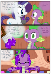 Size: 1741x2500 | Tagged: safe, artist:pyruvate, rarity, spike, goo, comic:dragon queen, g4, comic, dialogue, paintbrush