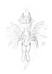 Size: 1024x1472 | Tagged: safe, artist:snapai, twilight sparkle, alicorn, pony, seraph, seraphicorn, g4, female, horn, monochrome, multiple horns, multiple wings, sketch, solo, triceraphim, tricorn, twilight sparkle (alicorn)