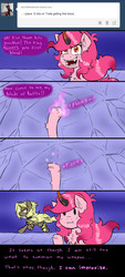 Size: 950x2100 | Tagged: safe, artist:ichibangravity, king sombra, pinkie pie, oc, ask king sombra pie, g4, :i, possessed, triste savoir, tumblr