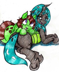 Size: 1000x1234 | Tagged: safe, artist:mhedgehog21, oc, oc only, changeling, butt, plot, traditional art, underhoof