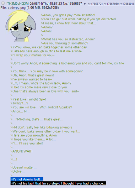 4chan Anon In Equestria Derpy Hooves Greentext Mlp Rejection Rejection Is Magic Sad Safe Text Derpibooru