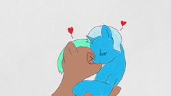 Size: 800x450 | Tagged: safe, artist:highrollerhydra, trixie, oc, oc:cloud tumble, pony, g4, art academy sketchpad, canon x oc, duo, heart, kissing, miiverse, trixietumble
