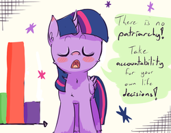 Size: 1024x800 | Tagged: safe, artist:a6p, twilight sparkle, alicorn, pony, g4, adventure in the comments, blushing, chart, charts and graphs, comic, drama, eyes closed, female, feminism, fluffy, mare, mouthpiece, one-panel comic, open mouth, patriarchy, solo, twilight sparkle (alicorn), uvula