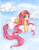 Size: 2759x3522 | Tagged: dead source, safe, artist:vird-gi, fluttershy, pegasus, pony, g4, cloud, cloudy, female, folded wings, high res, long tail, looking at you, lying down, mare, on a cloud, outdoors, prone, sky, sky background, smiling, solo, three quarter view, traditional art, wings
