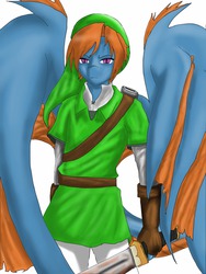 Size: 960x1280 | Tagged: safe, artist:osseda, oc, oc only, oc:von, dracony, anthro, anthro oc, crossover, link, male, solo, sword, the legend of zelda