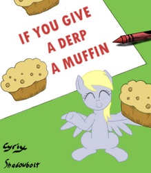Size: 838x956 | Tagged: safe, artist:cyrix-s, derpy hooves, pegasus, pony, g4, female, if you give a moose a muffin, mare, muffin, solo
