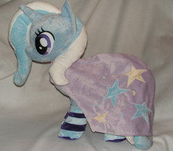 Size: 800x698 | Tagged: safe, artist:karasunezumi, trixie, pony, unicorn, g4, clothes, female, irl, mare, photo, plushie, socks, solo, striped socks