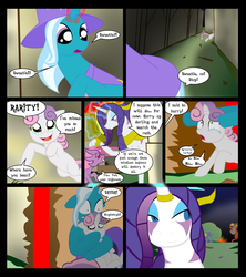 Size: 1600x1800 | Tagged: safe, artist:gatesmccloud, rarity, sweetie belle, trixie, pony, unicorn, cmc 10k, g4, comic, corrupted, dragonified, female, filly, foal, mare, raridragon, speech bubble