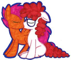 Size: 1247x1051 | Tagged: safe, artist:krazykari, artist:mcsadat, scootaloo, twist, earth pony, pegasus, pony, g4, colored, duo, eyes closed, female, filly, foal, glasses, kiss on the lips, kissing, lesbian, ship:scootatwist, shipping, twistaloo