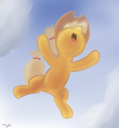 Size: 862x927 | Tagged: safe, artist:mysticolt, applejack, applebuck season, g4, belly flop, female, solo