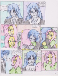 Size: 1275x1664 | Tagged: safe, artist:zoarenso, fluttershy, oc, oc:stormcloak, anthro, comic:innocent sin, g4, grammar error, traditional art