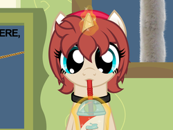 Size: 640x480 | Tagged: safe, artist:aha-mccoy, oc, oc only, oc:corel, pony, unicorn, 7-eleven, collar, drinking, female, levitation, magic, mare, slurpee, solo, telekinesis