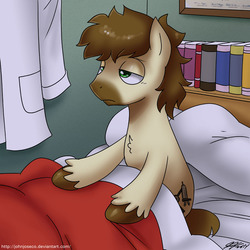 Size: 900x900 | Tagged: safe, artist:johnjoseco, oc, oc only, oc:caspasin42, bed, calpain, morning ponies, solo