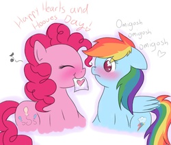 Size: 1867x1586 | Tagged: safe, artist:dallydog101, pinkie pie, rainbow dash, g4, blushing, female, lesbian, ship:pinkiedash, shipping