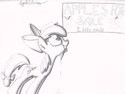 Size: 2180x1636 | Tagged: safe, artist:pupster0071, apple bloom, g4, cutie mark, female, monochrome, mouth hold, older, paintbrush, solo, traditional art