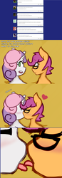 Size: 1280x3673 | Tagged: safe, artist:somescrub, scootaloo, sweetie belle, anthro, ask nudist sweetie belle, g4, blushing, close-up, comic, eyes closed, female, french kiss, heart, kissing, lesbian, nudity, request, ship:scootabelle, shipping, surprised, tongue out, tongue to tongue