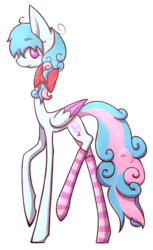 Size: 398x651 | Tagged: safe, artist:kathyatipton, oc, oc only, oc:candy, pegasus, pony, long legs, looking at you, messy mane, smiling, solo