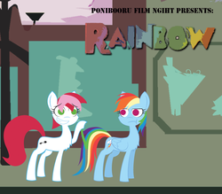 Size: 800x700 | Tagged: safe, artist:daisyhead, rainbow dash, oc, oc:flicker, ponibooru film night, g4, rainbow