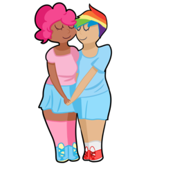 Size: 1280x1280 | Tagged: safe, artist:lookkatiesart, pinkie pie, rainbow dash, human, g4, female, humanized, lesbian, ship:pinkiedash, shipping