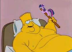 Size: 479x349 | Tagged: safe, twilight sparkle, human, pony, unicorn, g4, bart simpson, exploitable meme, fat, horn, i wash myself with a rag on a stick, meme, obese, unicorn twilight, why, why not