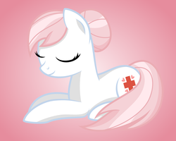 Size: 1280x1024 | Tagged: dead source, safe, artist:toughbluff, nurse redheart, earth pony, pony, g4, eyes closed, female, mare, prone, solo