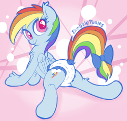 Size: 926x886 | Tagged: safe, artist:dorableponies, rainbow dash, pegasus, pony, g4, ageplay, colored pupils, diaper, female, mare, non-baby in diaper, raised tail, solo