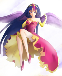 Size: 2880x3507 | Tagged: safe, artist:chika_rosio, twilight sparkle, human, g4, armpits, clothes, dress, female, high heels, high res, horn, horned humanization, humanized, jewelry, regalia, shoes, simple background, solo, strategically covered, twilight sparkle (alicorn), white background, winged humanization