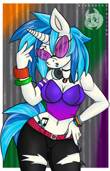 Size: 715x1107 | Tagged: safe, artist:stubbornstallion, dj pon-3, vinyl scratch, anthro, g4, bracelet, female, nail polish, solo