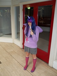 Size: 1280x1707 | Tagged: safe, artist:roughkiss, twilight sparkle, human, g4, clothes, cosplay, irl, irl human, kneesocks, photo, socks, solo, striped socks, twilight sparkle (alicorn)