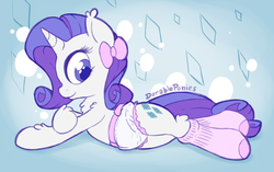 Size: 1150x721 | Tagged: safe, artist:dorableponies, rarity, pony, unicorn, g4, ageplay, clothes, colored pupils, cute, diaper, female, mare, non-baby in diaper, socks, solo