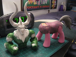 Size: 1024x768 | Tagged: safe, artist:aleximusprime, lord tirek, pinkie pie, g4, customized toy, the incredible hulk, toy, wip