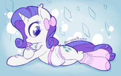 Size: 1150x721 | Tagged: safe, artist:dorableponies, rarity, pony, unicorn, g4, adult foal, ageplay, clothes, colored pupils, diaper, female, mare, non-baby in diaper, pacifier, socks, solo