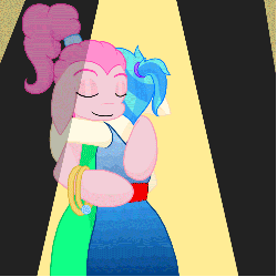 Size: 750x750 | Tagged: dead source, safe, artist:lincolm, dj pon-3, pinkie pie, vinyl scratch, g4, animated, dancing, duo, female, lesbian, prom, shipping, slow dancing, vinylpie