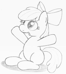 Size: 1094x1224 | Tagged: safe, artist:an-tonio, apple bloom, g4, adorabloom, cute, female, monochrome, open mouth, sitting, smiling, solo, traditional art