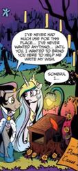 Size: 320x702 | Tagged: safe, artist:andypriceart, idw, king sombra, princess celestia, g4, official, spoiler:comic, spoiler:comic19, female, good king sombra, male, romance, ship:celestibra, shipping, straight, sweet dreams fuel, tanabata, wishing garden