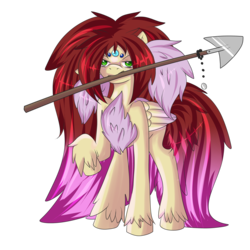 Size: 3000x3000 | Tagged: safe, artist:azrealrou, oc, oc only, oc:hel, original species, pegasus, pony, fluffy, gem, hel, high res, jem, simple background, solo, transparent background, valkyrie pony, weapon