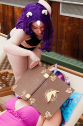 Size: 2848x4288 | Tagged: safe, artist:damicaglow, artist:frozen-rose-cosplay, rarity, twilight sparkle, human, g4, bikini, clothes, cosplay, irl, irl human, one-piece swimsuit, photo, swimsuit
