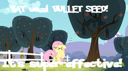 Size: 620x348 | Tagged: safe, fluttershy, bats!, g4, it's super effective, pokémon, text