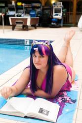 Size: 637x960 | Tagged: safe, artist:damicaglow, artist:frozen-rose-cosplay, twilight sparkle, human, g4, barefoot, bikini, clothes, cosplay, feet, irl, irl human, photo, solo, swimsuit